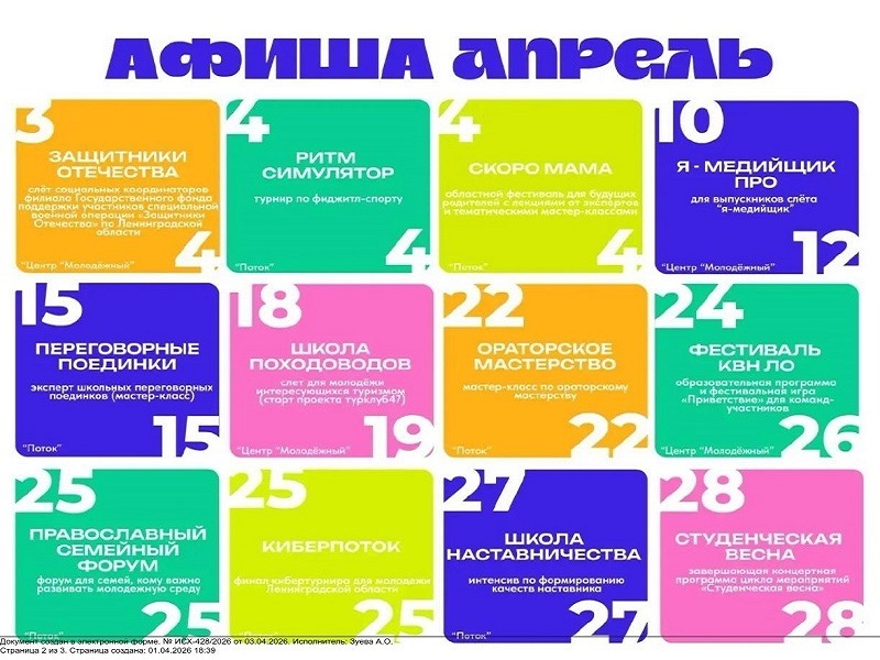 «Многофункциональный центр «Молодежный»» в апреле 2026 года проводит серию мероприятий по направлениям реализации государственной молодежной политики.